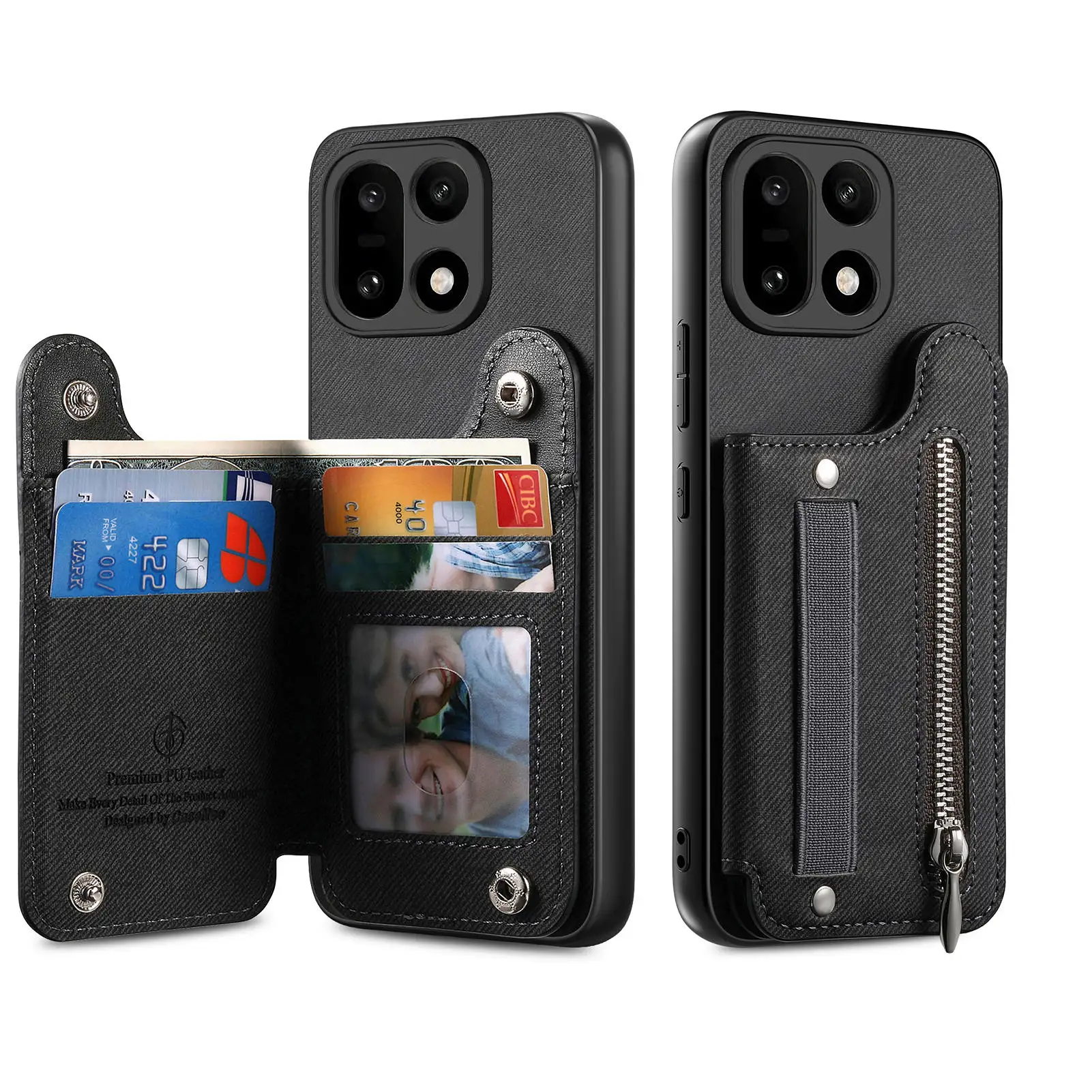 For OnePlus 15 Oneplus15 Case Luxury Wristband Zipper Wallet With Card Holder Flip Shockproof Protection Back Cover Accessories