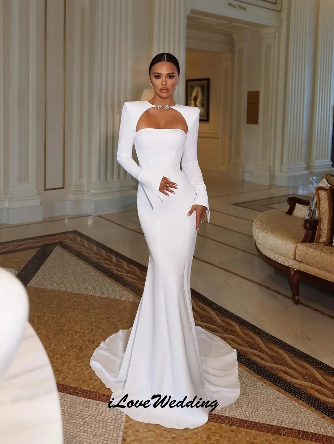 

Elegant White Long Sleeve Women Evening Dresses 2025 Mermaid Prom Dresses Sweep Train Backless Sexy Formal Gowns Gala Customized