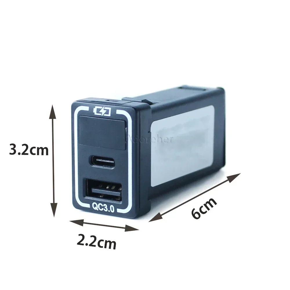 Car Dual USB Charger Socket Fast Charge Adapter QC3.0 Type C Power Outlet Switch for Toyota Rav4 Prado 150 Corolla Hilux 2020