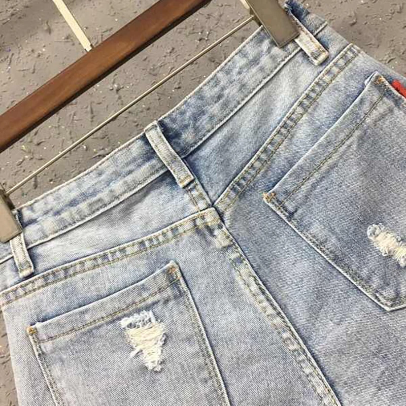 Persönlichkeit Loch Blau Denim Shorts Frauen Sommer Neue Hohe Taille Lose Breite Bein Hot Pants High Street Dame Mode Mini Jeans