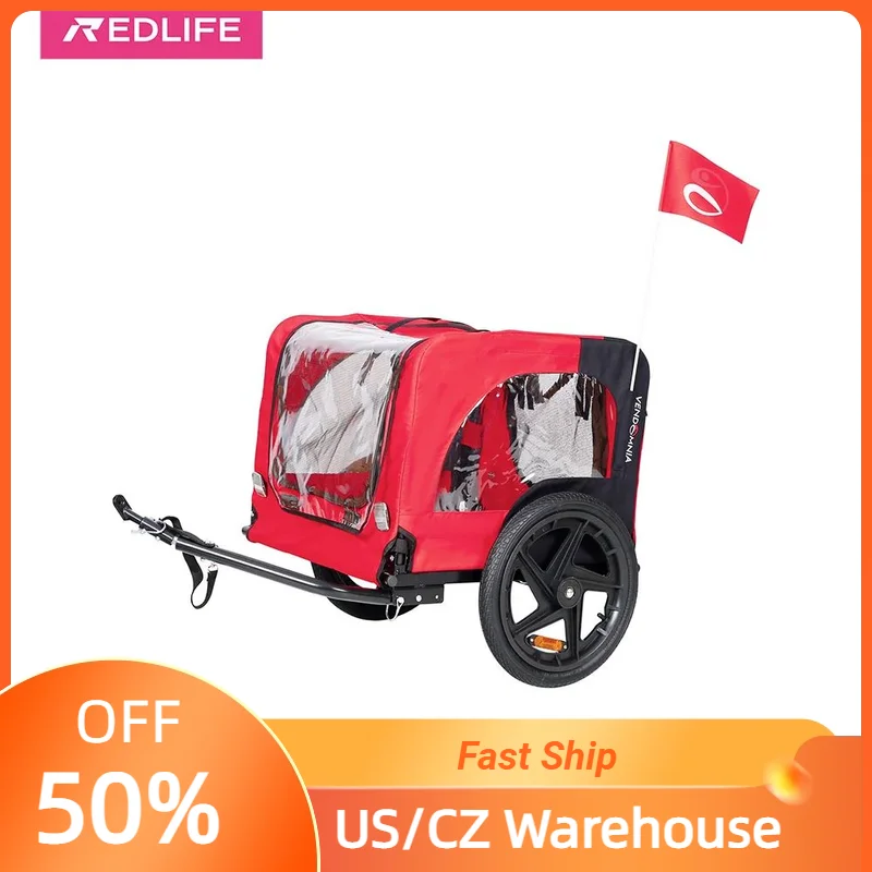 

REDLIFE Bicycle trailer for pet outdoor foldable dog accessories waterproof dog trailer w/ reflector and safety flag up to 88lbs