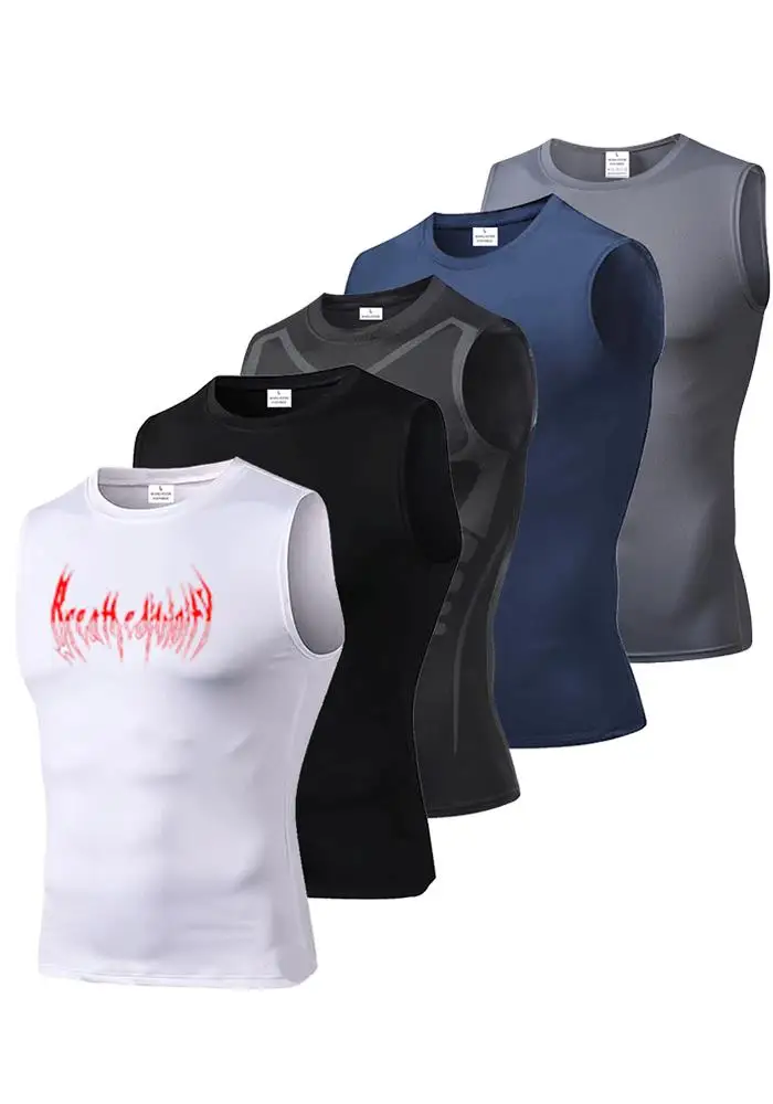 Compression Tank Top Men Gym Shirt Sleeveless Quick Dry Solid Sportswear Male Fitness Bodybuilding Vest Workout Muscle