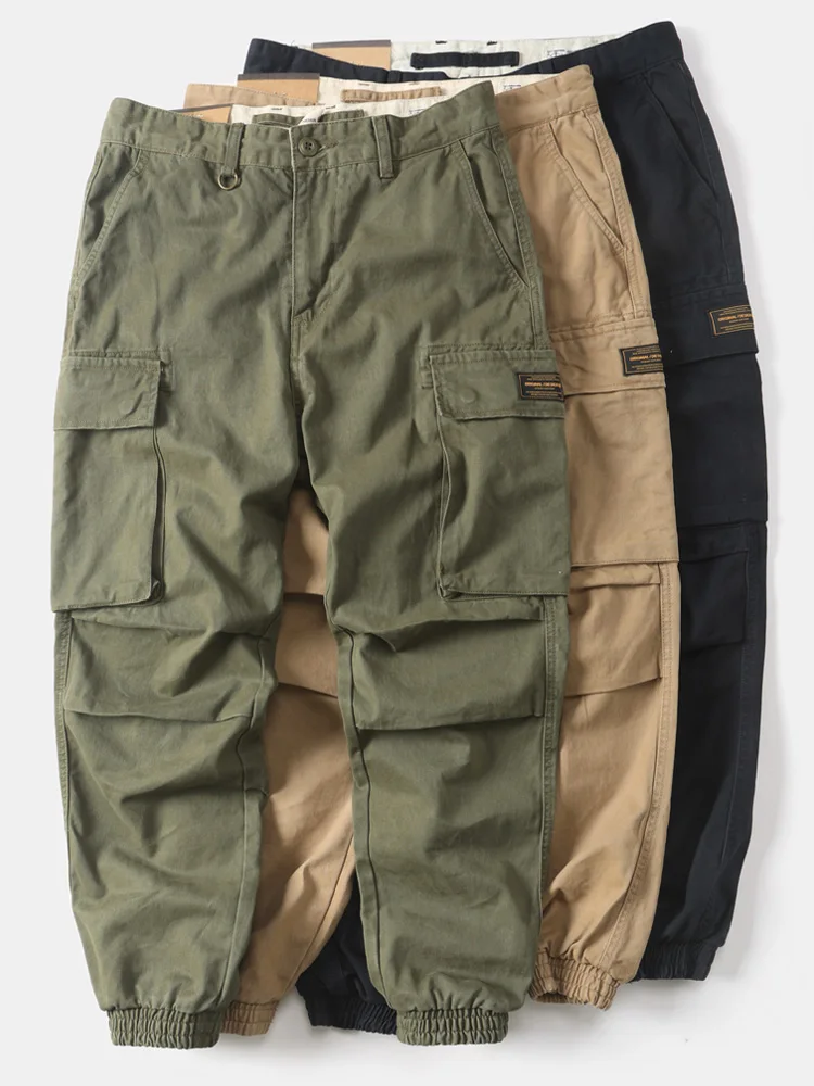 

American Retro Work Pants Men's Loose Cuffed Casual Pure Cotton Outdoor Long Trousers Trendy Multi-ket Straight Leg Jeans