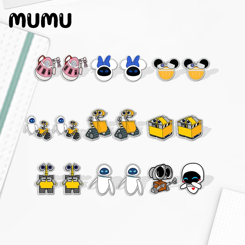 2024 New Wall E and Eve Stud Earring Cute Robot Epoxy Jewelry Resin Acrylic Earrings Handmade Gifts Fans