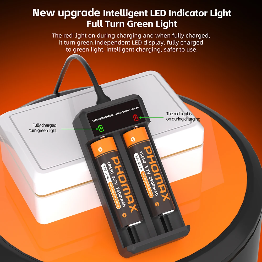 

PHOMAX Lithium Rechargeable Battery 3.7V 2500mAh 18650 Batteries With Battery Charger 18650 For Flashlight DIY Assembly Tool Toy