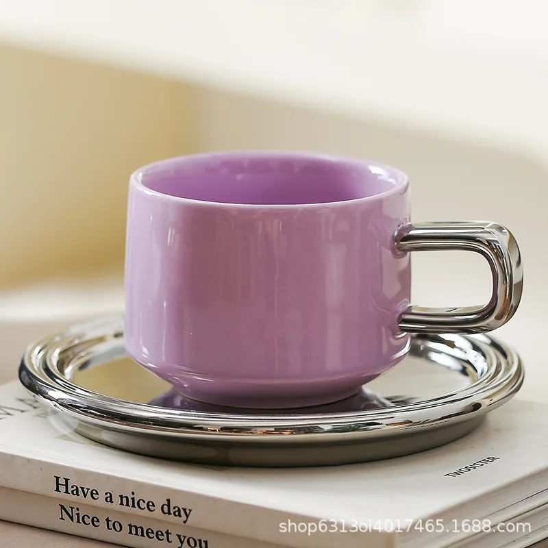 Ins Stylish Contrast Color Ceramic Coffee Cup Saucer Set Korean Latte Mug Exquisite Afternoon Tea Household Desktop Tableware
