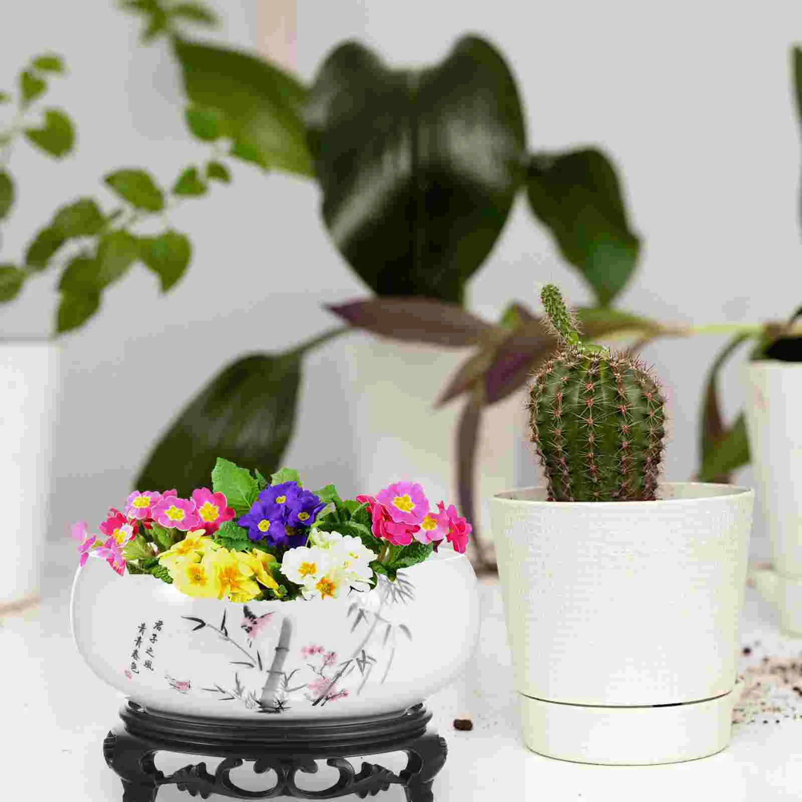 Hydroponic Ceramic Flowerpot Plant Round Pots Decorate Planter Plastic Ceramics Indoor