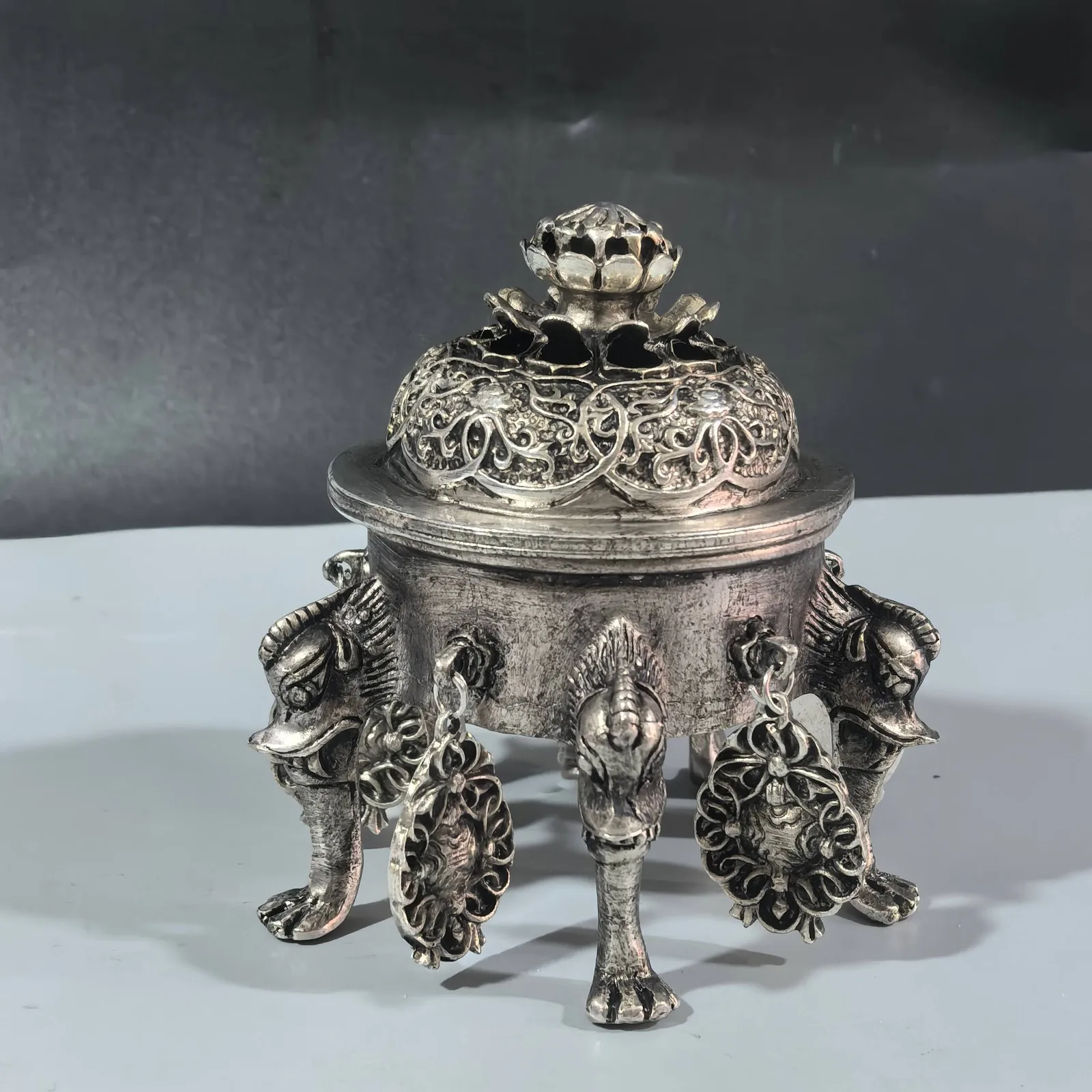 Emperor Incense Burner Silver Gilded Ceremonial Censer Zen Meditation Altar