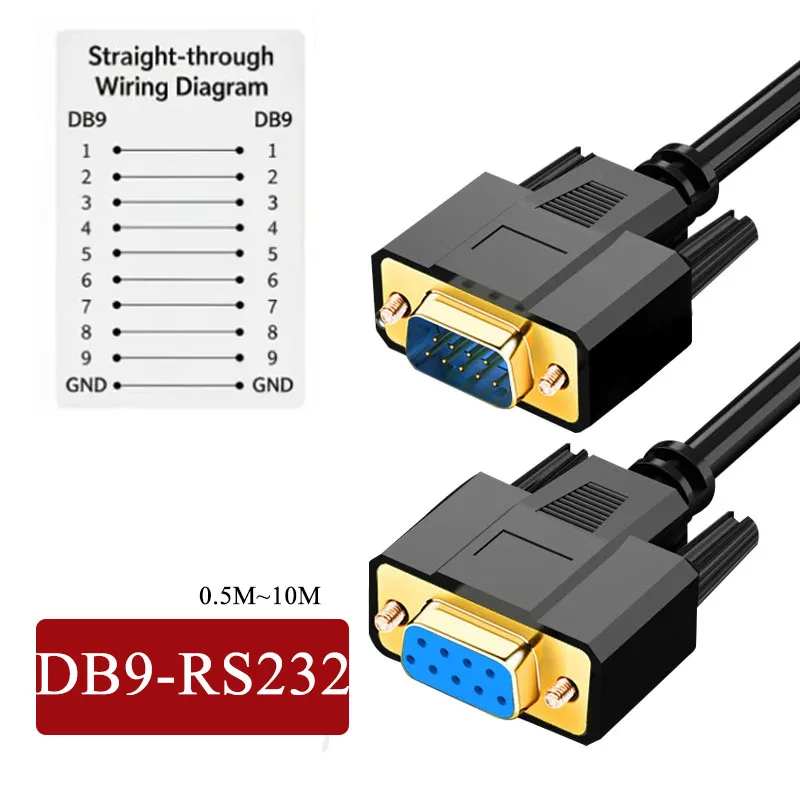 DB9 Straight-Through Male to Female Extension Line RS232 Serial 9-Pin COM Data Cable 24/26/30AWG Copper Core with Shielding Wire