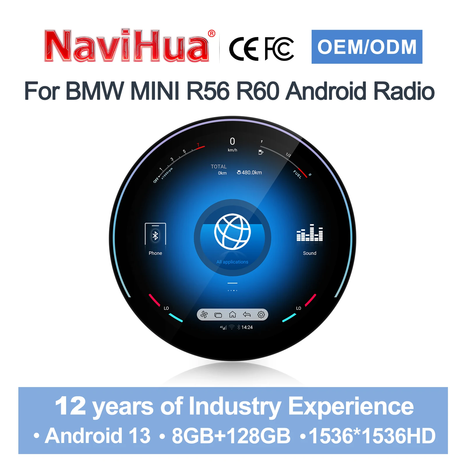 

Автомагнитола Navihua New с 11,8-дюймовым сенсорным экраном, Android, GPS-навигацией, мультимедиа и CarPlay для BMW MINI R56 07-16, R60 11-16