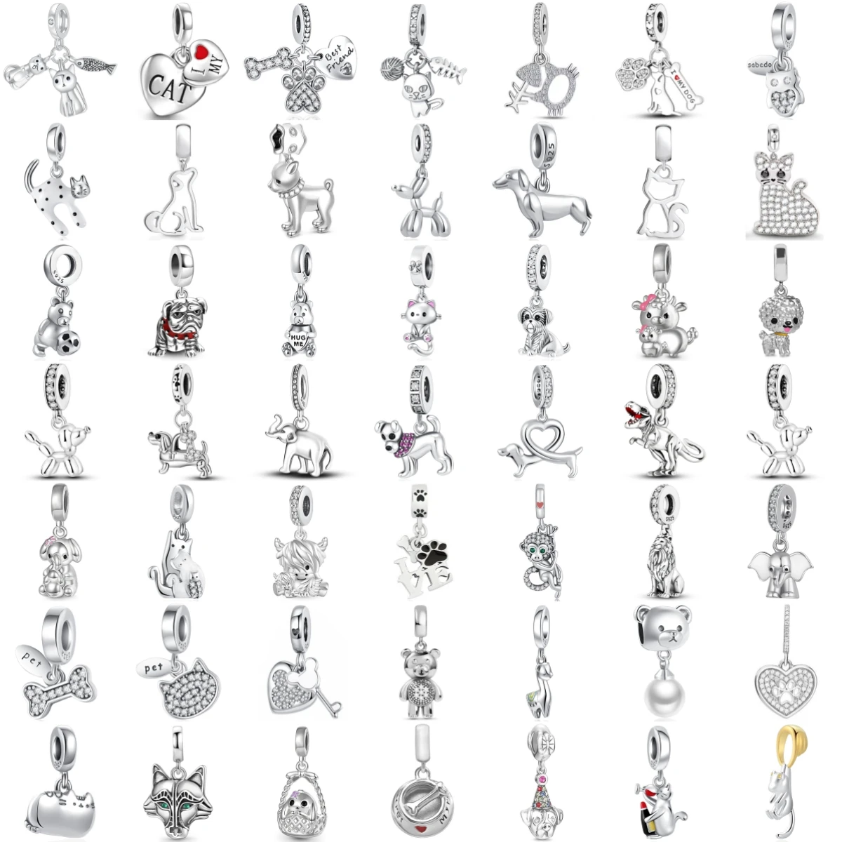 Pet Animal Dangle Charm Beads Cat Dog Elephant Paw Print Silver Metal Bead Fit Women Bracelet DIY Jewelry Accessory Gift
