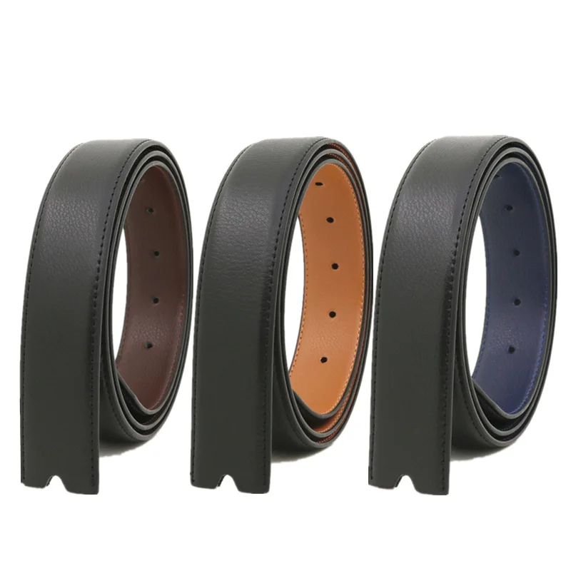 

Double Perforated Genuine Leather Leather No Buckle Solid Color Body Multicolor Available 3.3cm Men's Belt