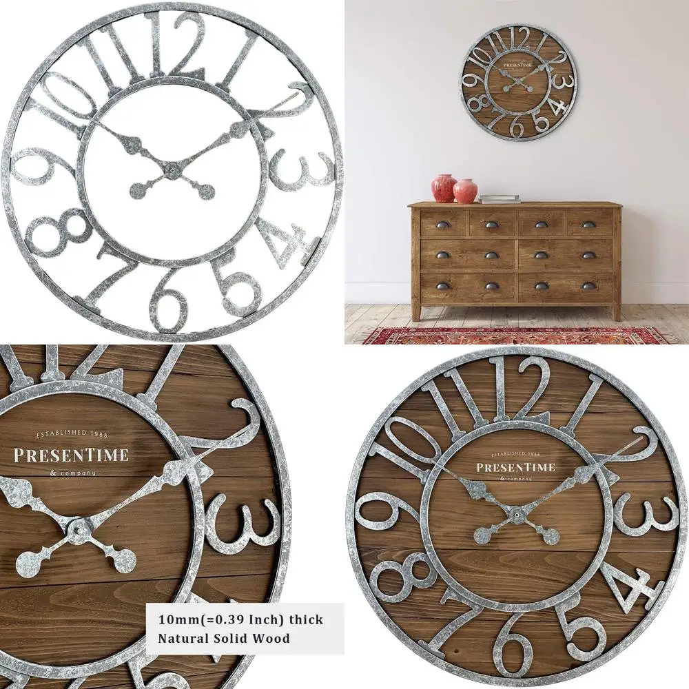 

Серия & Co Vintage Farmhouse, оцинкованные часы в деревенском стиле под старинное дерево, 19,5 дюймов, оцинкованная отделка, арабские цифры с эффектом состаривания.