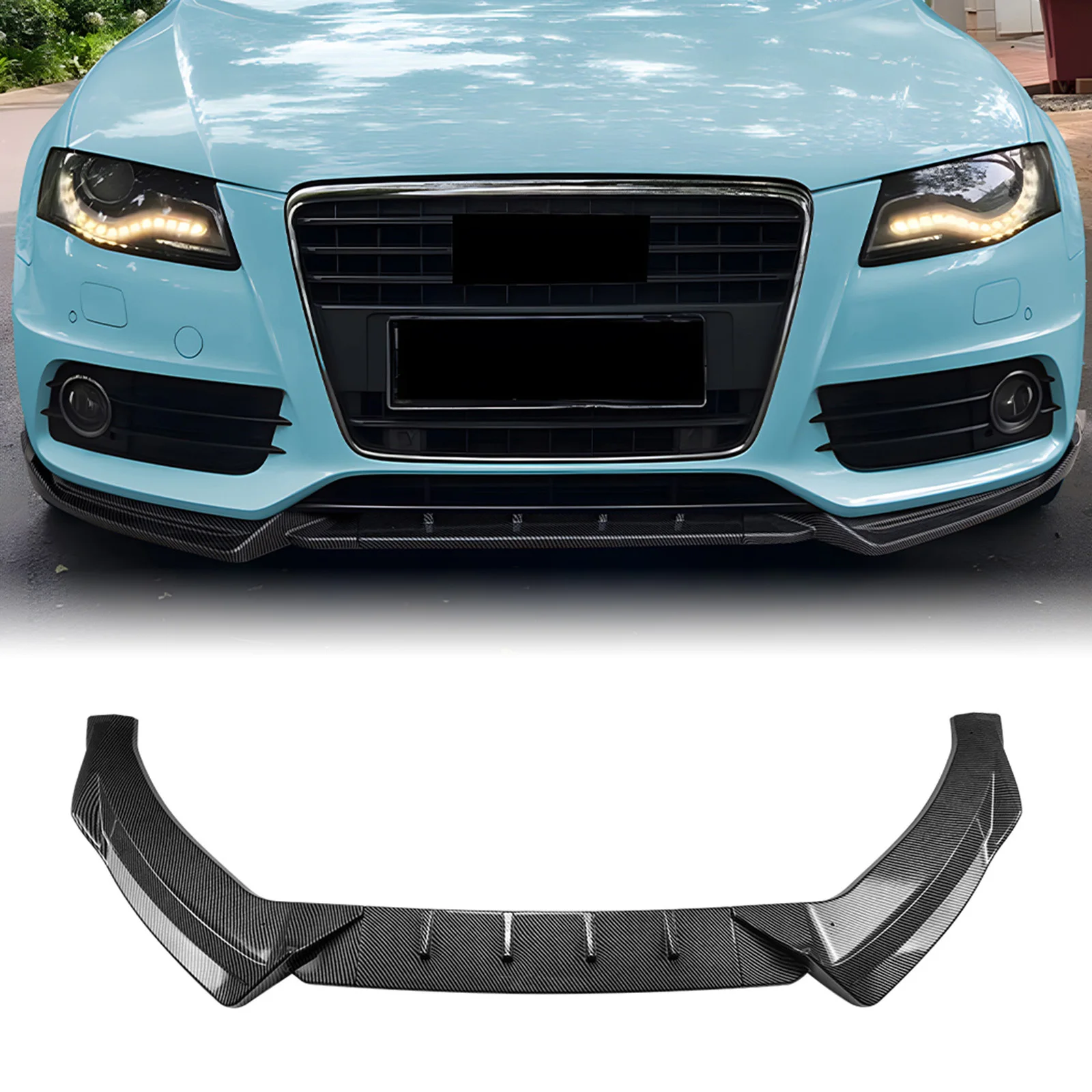 

For Audi A4 S4 B8 S-Line 2009-12 Front Bumper Spoiler Lip Carbon Fiber Look/Gloss Black Lower Diffuser Splitter Blade Protector