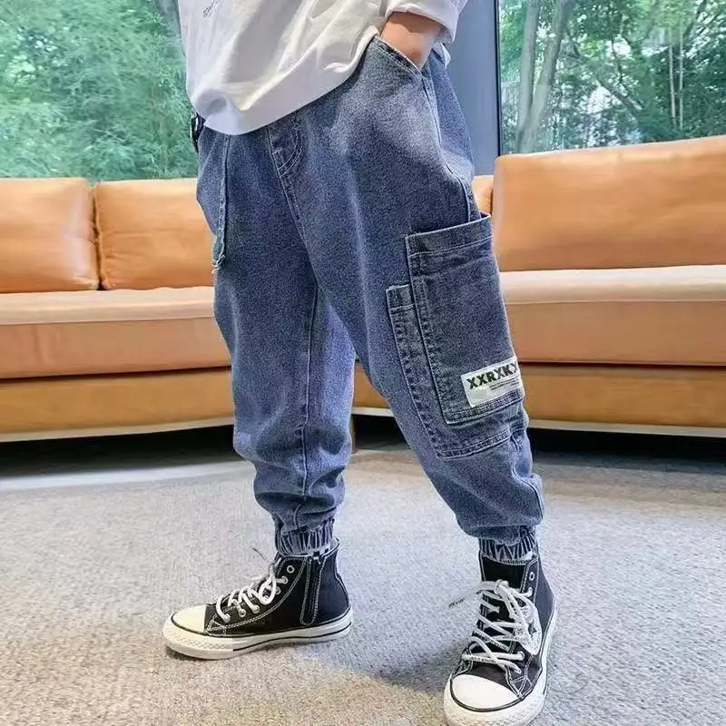 

4-12 Year Kids Clothing Boys' Jeans Spring and Autumn Children's Pant Leggings Loose Casual Style Haren Trousers 110-160CM