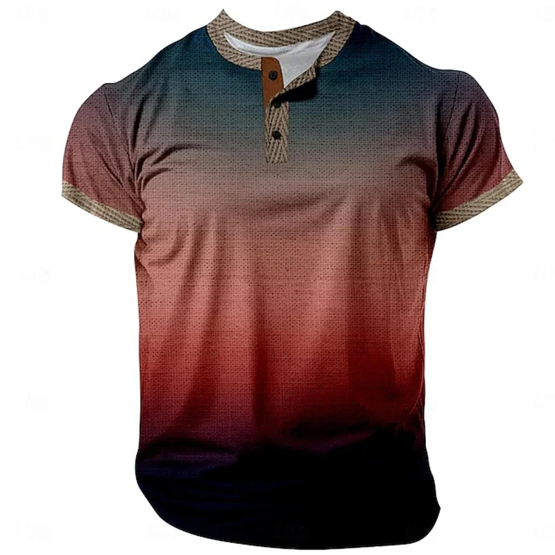 Sommer Herren Pullover Boutique Farbverlauf Bedruckt Atmungsaktiv Knopfleiste Pullover Herrenbekleidung 3D Waffel Kurzarm Mode-Oberteil – Detail 7