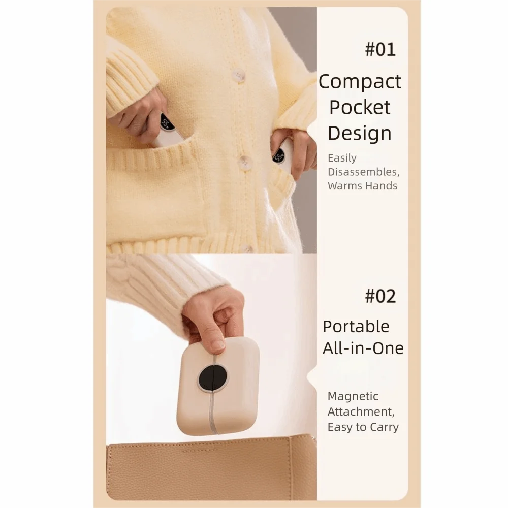 

Магнитная грелка для рук 2-в-1: быстрый нагрев, регулируемая, электрическая, с запуском одной кнопкой, съемная, портативная