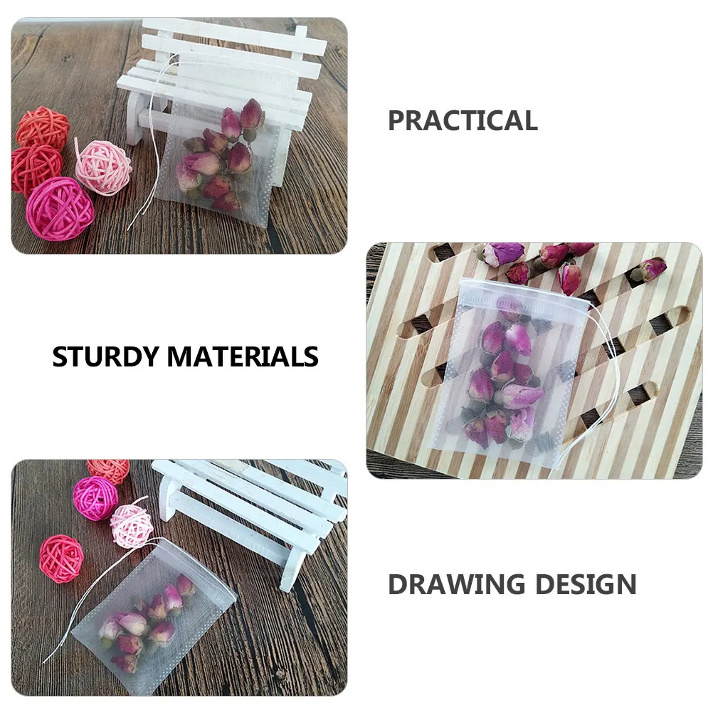

100Pcs Nylon Disposable Tea Bags Drawstring Loose Leaf Filter Bags Herbal Coffee Spice Infusers Drawstring Tea Bag