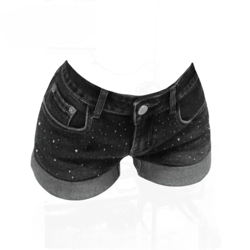 

Y2k сексуальные джинсовые шорты с низкой талией и бриллиантами, новинка лета 2024, прямые популярные короткие брюки, облегающие синие джинсы для женщин