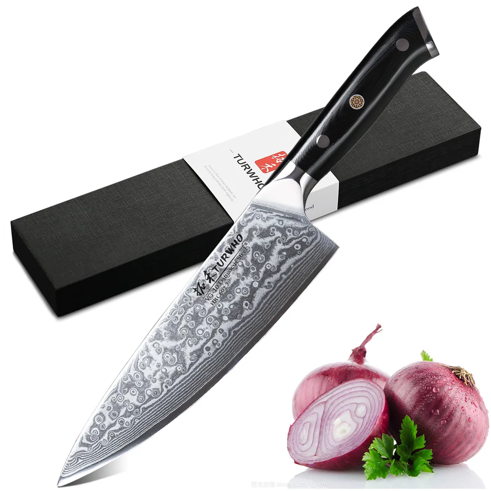 

TURWHO 8" Professional Chef's Knife 67 Layer Damascus Steel VG10 Steel Core Super Sharp Meat Cleaver Kitchen Cooking Tools