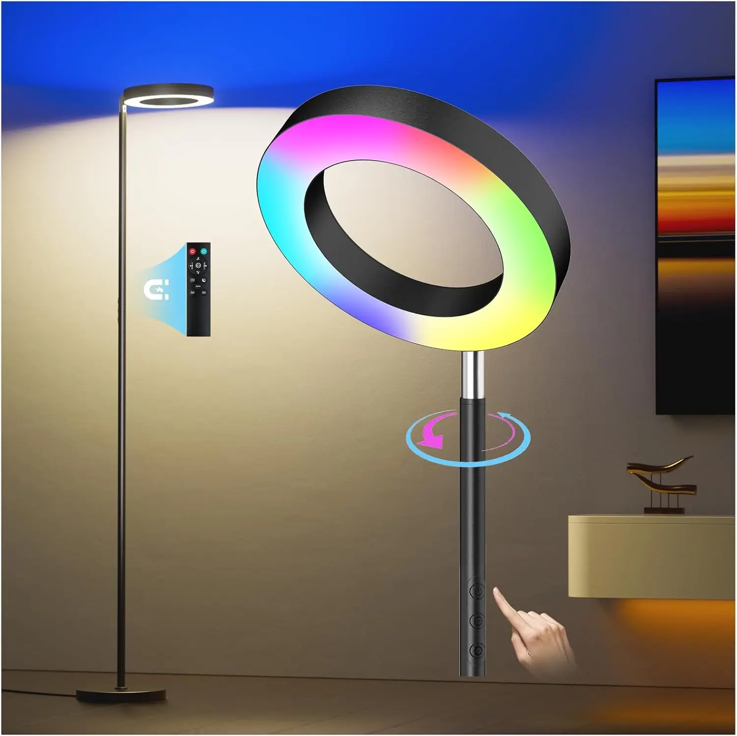 Dual-Sided Rgbcw Floor Lamp, 42W 2800Lm Bright Led Standing Lamp With Remote, Stepless Dimmable, Modern Color Changing