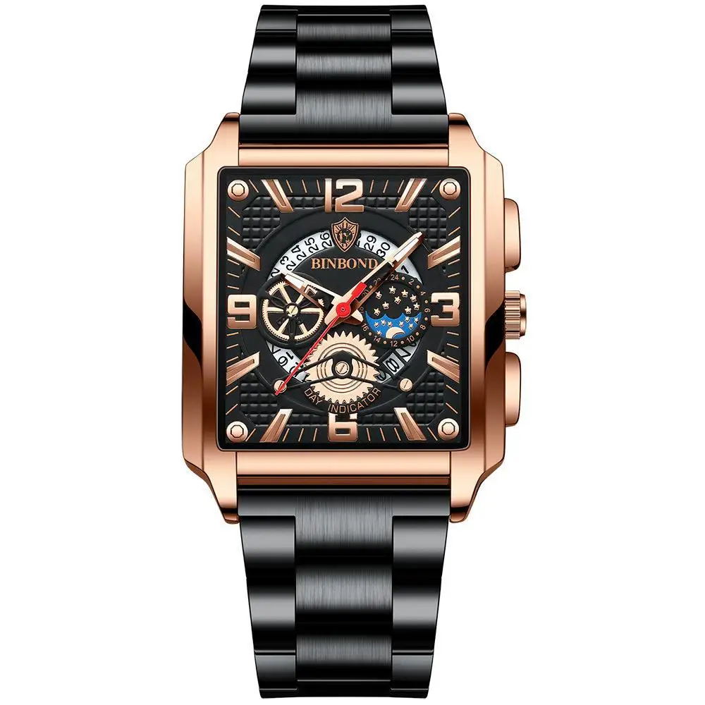 Binbond 6575 Wholesale Square Gold Watches for Men Luxury Original Stainless Steel Waterproof Male Wristwatch Relogio Masculino