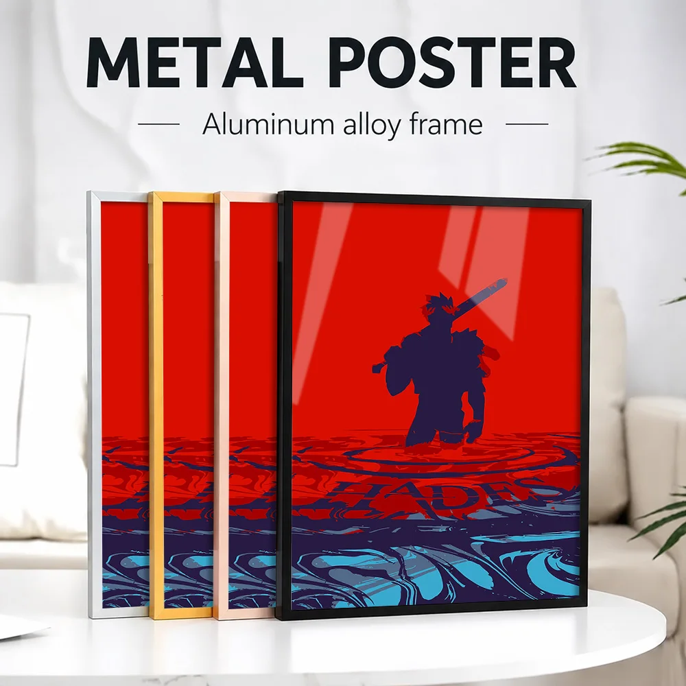 Hades Game Silhouette Metal Poster With Aluminum Alloy Frame Personalized Photo Enchanting Graphic Style Wall Art For Library