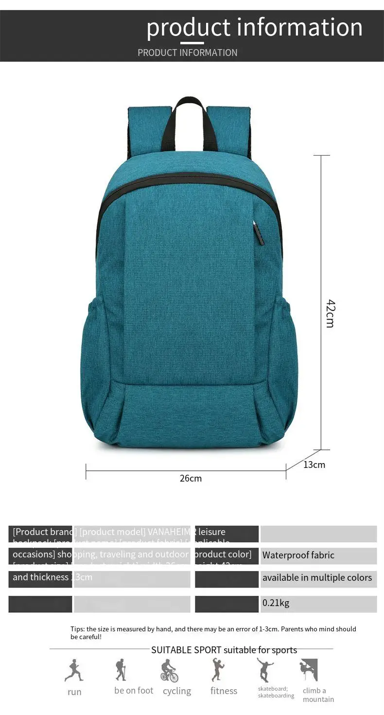 Zaino da escursionismo per ciclismo sportivo all'aria aperta Borsa da viaggio casual leggera Borsa a tracolla doppia per viaggi di tempo libero