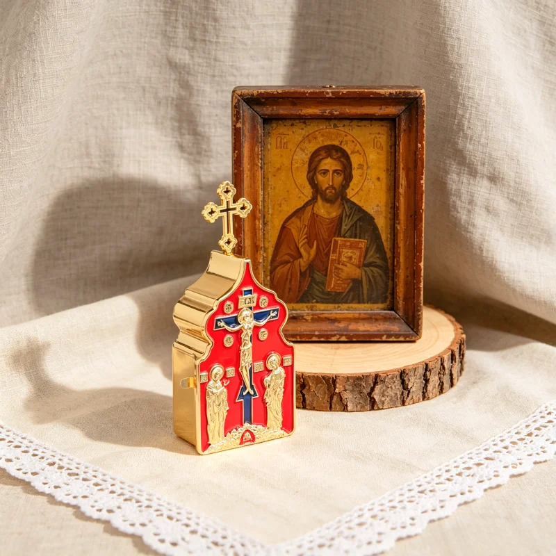 Hot Sale Luxury Enamel Orthodox Crucifix Icon Mini Eucharist Chalice Spoon Box Complete Set Home Altar Prayer Sacred Religious G