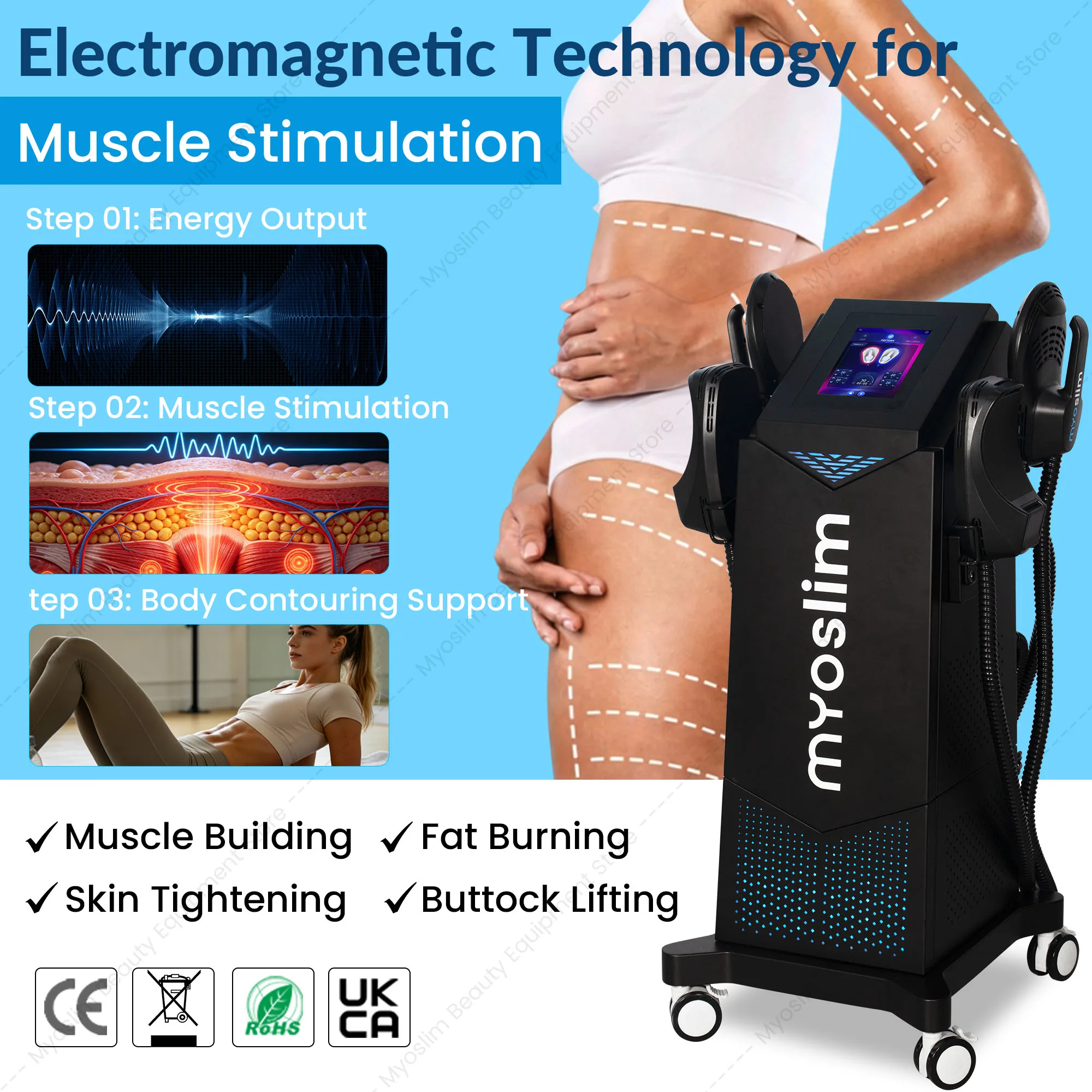MYOslim 6500W Body Sculpting Machine 200HZ for Muscle Development Fat Burning And Weight Loss Emsculpting Machine