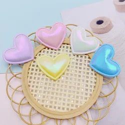 50Pcs 3.5x3CM PU Heart Padded Appliques For DIY Children Hair Clip Accessories Garment Headwear Decor Patches