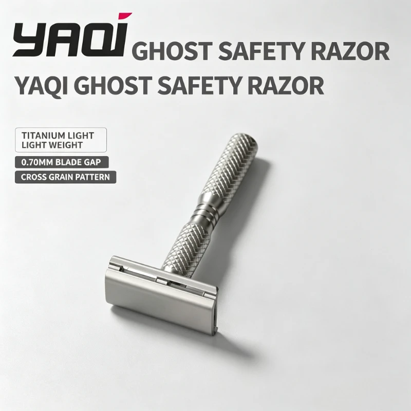 2026 YAQI Professional Ghost Cross Grain Pattern Titanium Light Weight Safety Razor - 0.70mm Blade gap