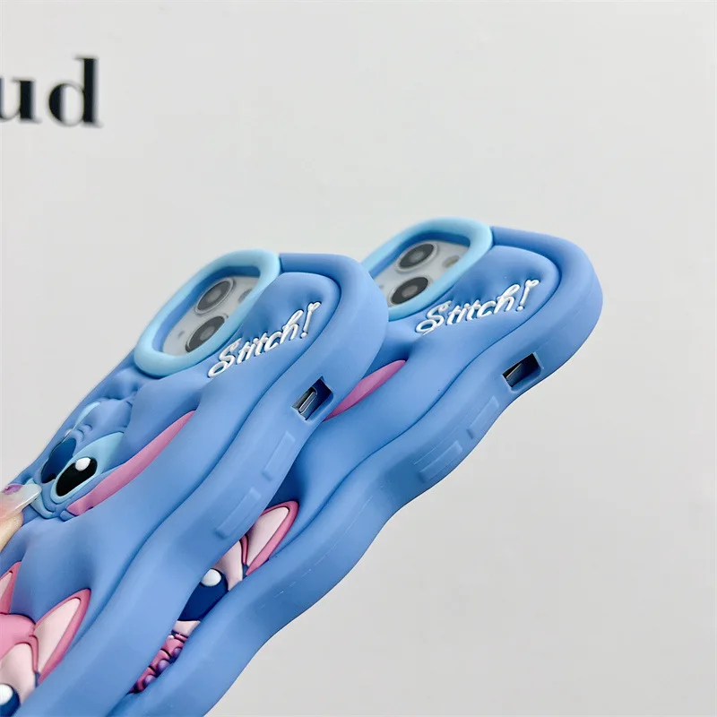 Nuove custodie per telefoni stereoscopiche Disney Stitch 3D per iPhone 14 13 12 11 Pro Max XR X XS MAX 8 7 Plus Cover morbida a prova di caduta in Silicone