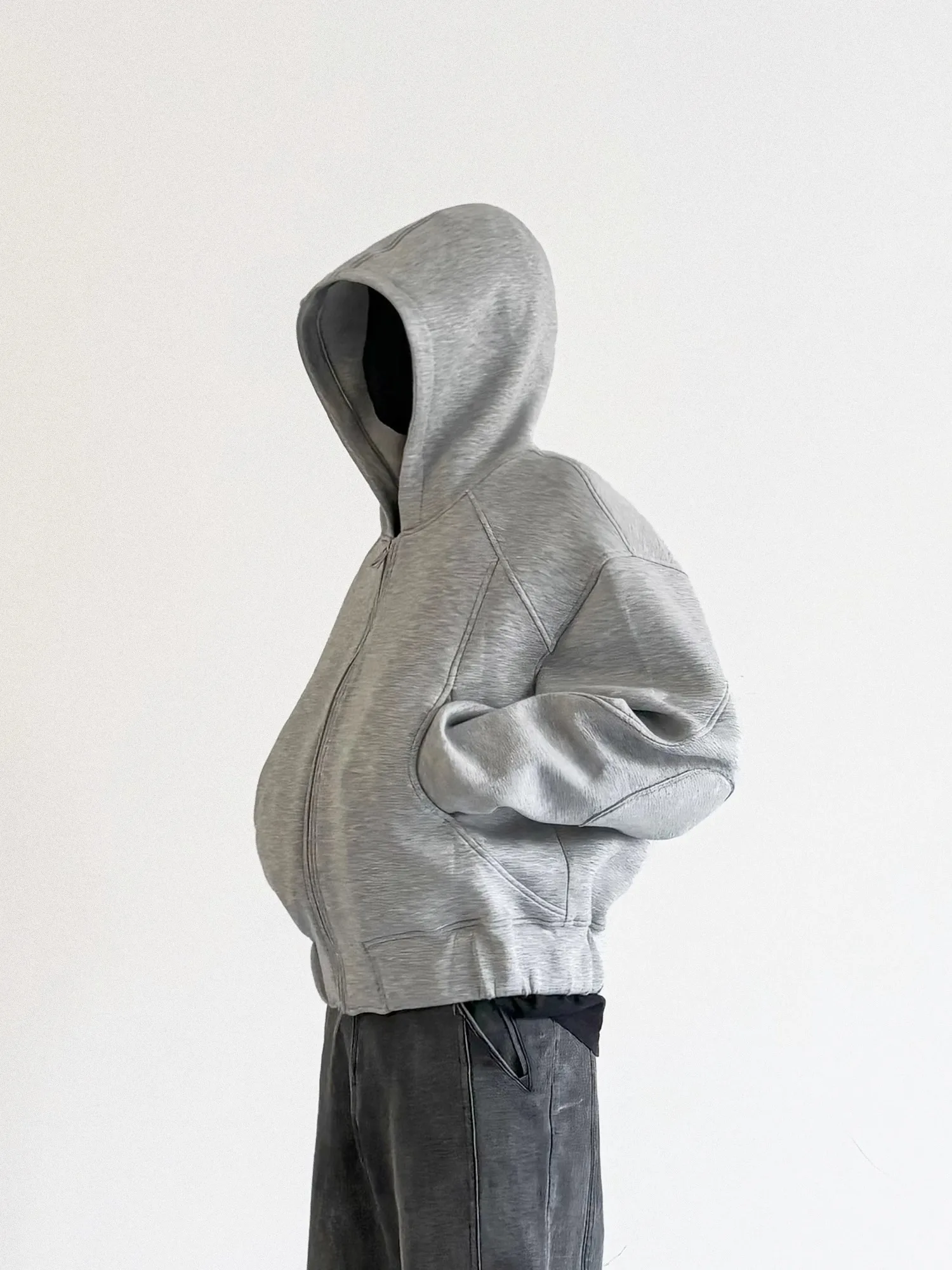 American Hooded Sweatshirt Cardigan Men's Short Loose Couple Jacket Top High Street Split Line Splicing Short Hooded Sweatshirt