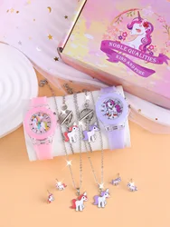 10PCS pink purple glow-in-the-dark silicone Unicorn jewelry necklace Bracelet Earrings Gift box Jewelry set gift for children