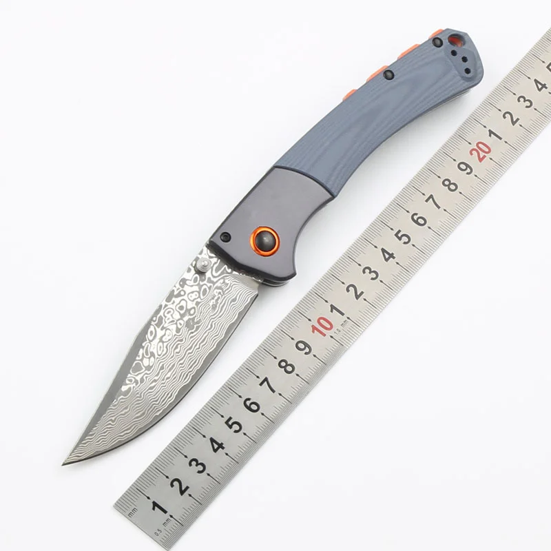 JUFULE G10 / Wood Aluminium Crooked River 15080 10Cr15MoV Core Laminated Damascus Blade Camping Hunt Tactical Tool Folding Knife