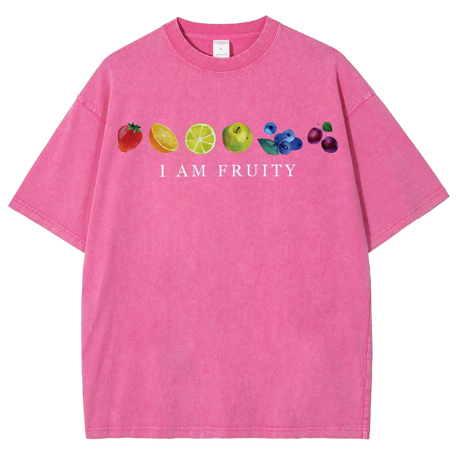 Fashion Women Cotton Washed T-Shirt Summer Fruit Printing Short Sleeve Casual Loose Tee Shirt Vintage Clothes