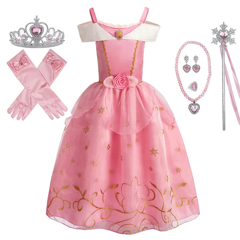 Girls Princess Disney Dress Kids Cosplay Cinderella Snow White Aurora Rapunzel Halloween Costume Children Birthday Party Dresses