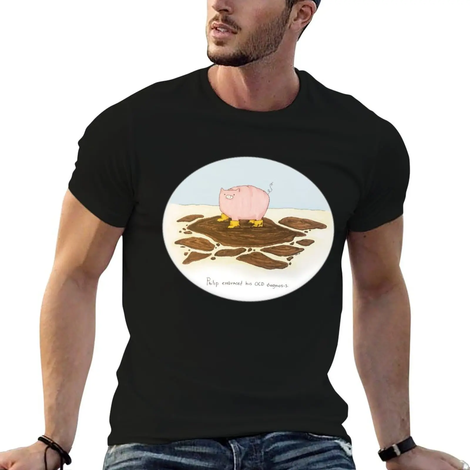 

Philip, the Pig with OCD T-Shirt man t shirts graphic man t shirts for men casual T-Shirt