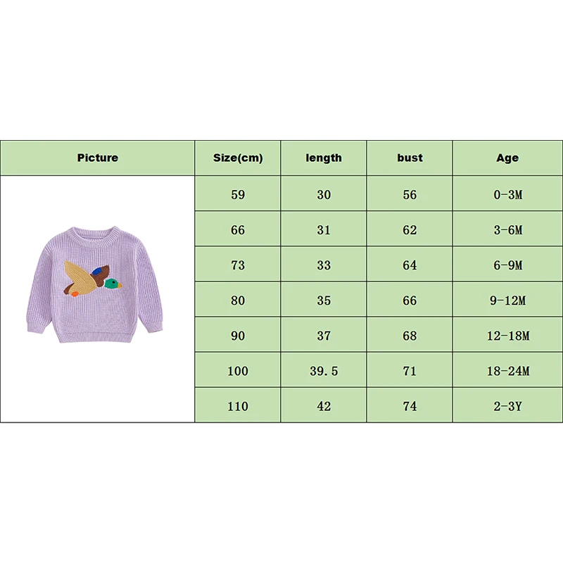FOCUSNORM Pullover für Kleinkinder, 0–3 Jahre, Mädchen und Jungen, 5 Farben, lässig, Enten-Stickerei, warm, gestrickt, lange Ärmel, Strickwaren – Detail 1
