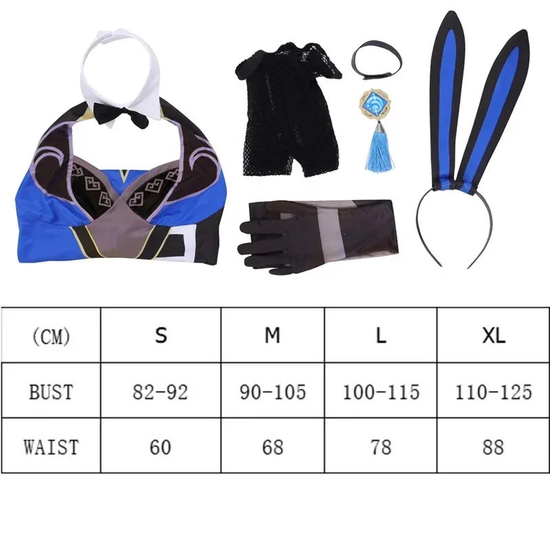 جينشين إمباكت ييلان أزياء تنكرية مثيرة للفتيات على شكل أرنب مفرغ بدلة Catsuit بدلة ألعاب الهالوين الأنيمي