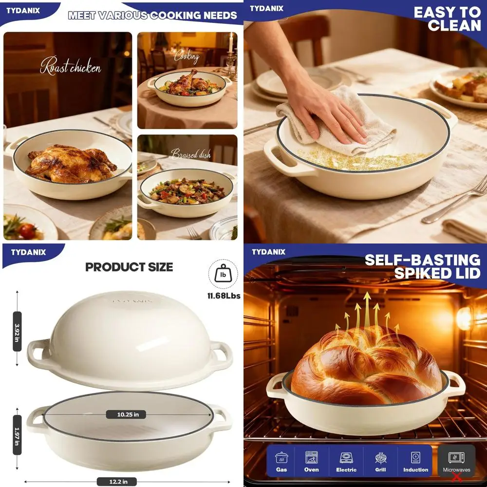 

Enameled Cast Iron 2-in-1 Loaf Pan with Lid, Perfect for Sourdough, Roasting, Braising, and Stews, Easy Clean, Heavy-Duty Cookwa