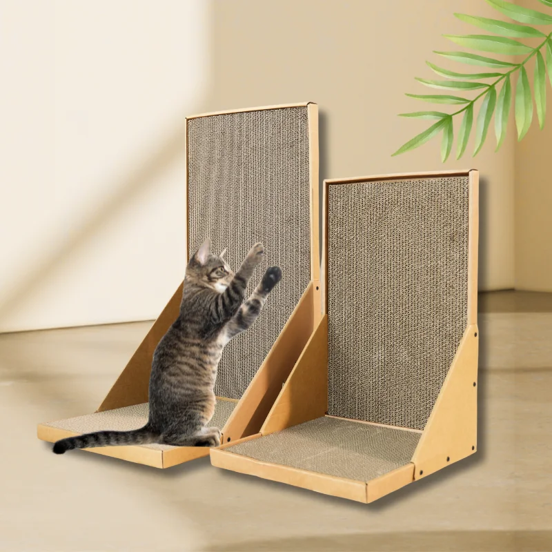 Cat using the L-shaped cat scratcher