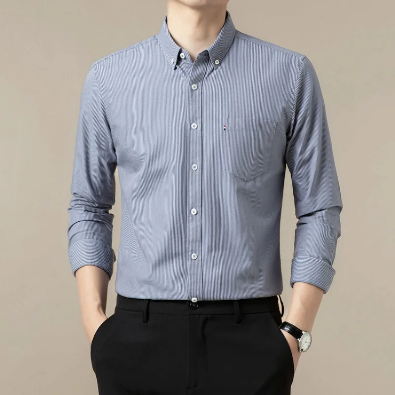 Men Cotton Long-sleeved Shirt Spring Autumn Business Casual Shirt Coat