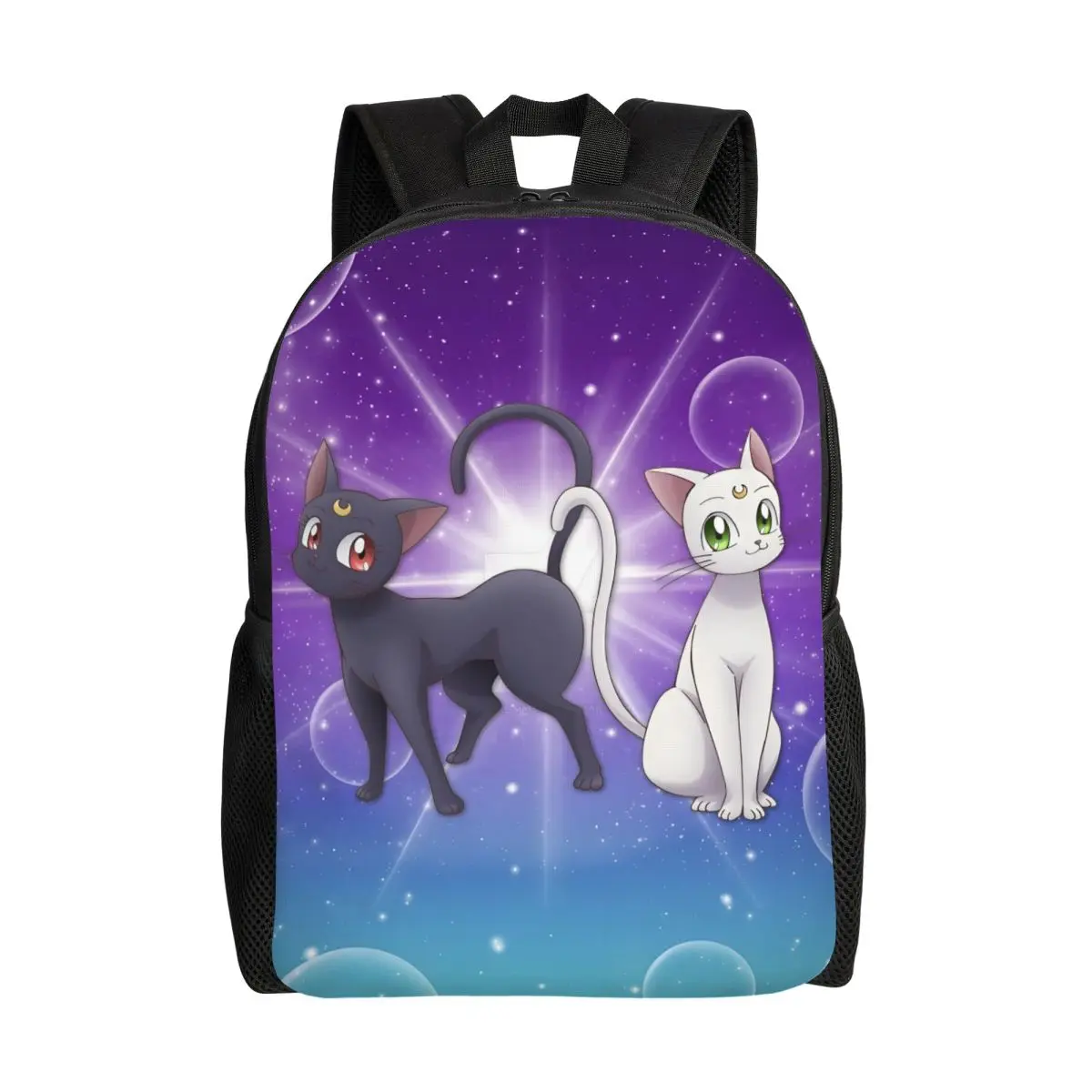Benutzerdefinierter süßer S-Sailors M-Moons Cat Laptop-Rucksack für Damen und Herren, modische Büchertasche für Schule, Studenten, Manga-Taschen