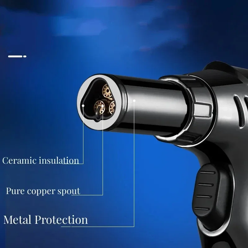 New Metal Windproof Turbo Torch Straight Flush Blue Flame Butane Gas Lighter Outdoor Camping Kitchen Barbecue Welding Gun