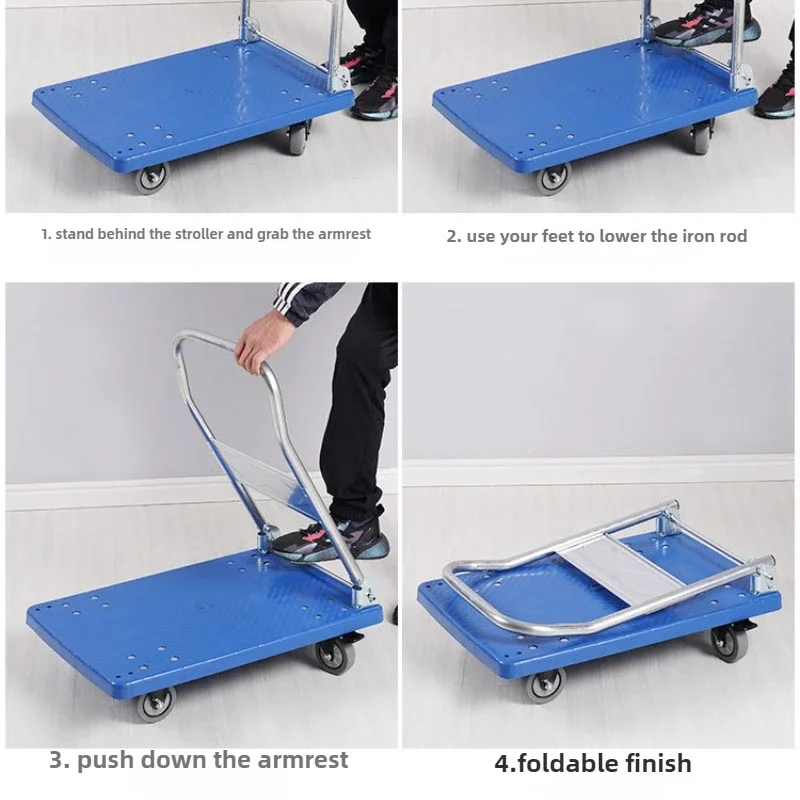 Carrello a mano pieghevole, piccolo carrello cargo, rimorchio da magazzino, carrello della spesa silenzioso portatile a quattro ruote, movimentazione del camion a pianale