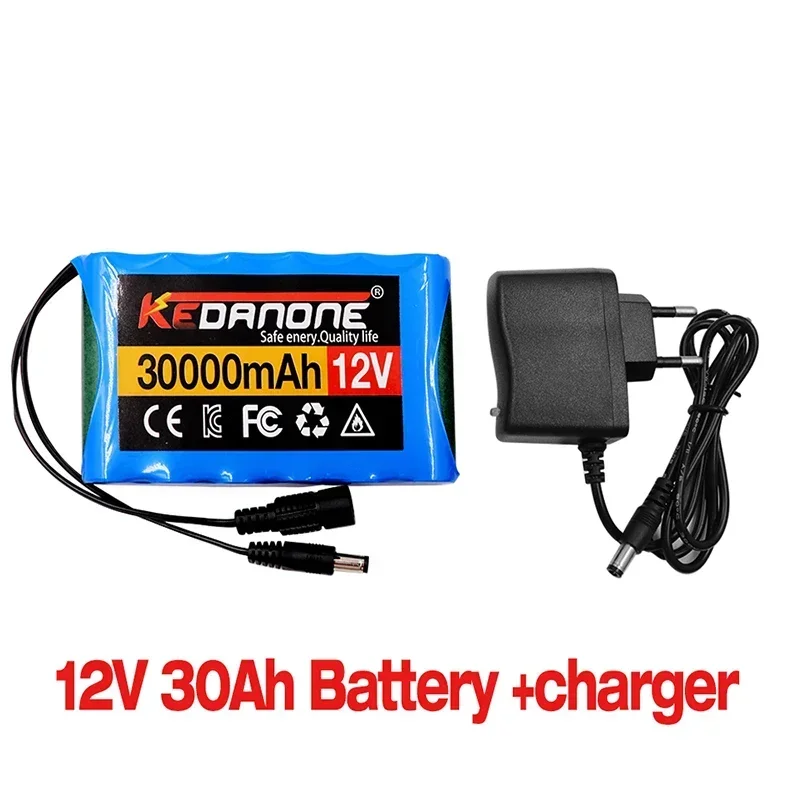 NEW Portable Super 12V 30000mah Battery Rechargeable Lithium Ion Battery Pack Capacity DC 12.6v 30Ah CCTV Cam Monitor + Charger