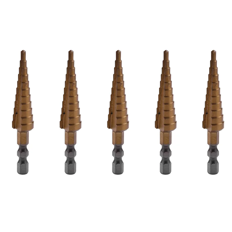 AC88-5Pcs 1/4 Polegada Hex Shank HSS Aço de Alta Velocidade Titanium Revestido Step Broca 3-13Mm