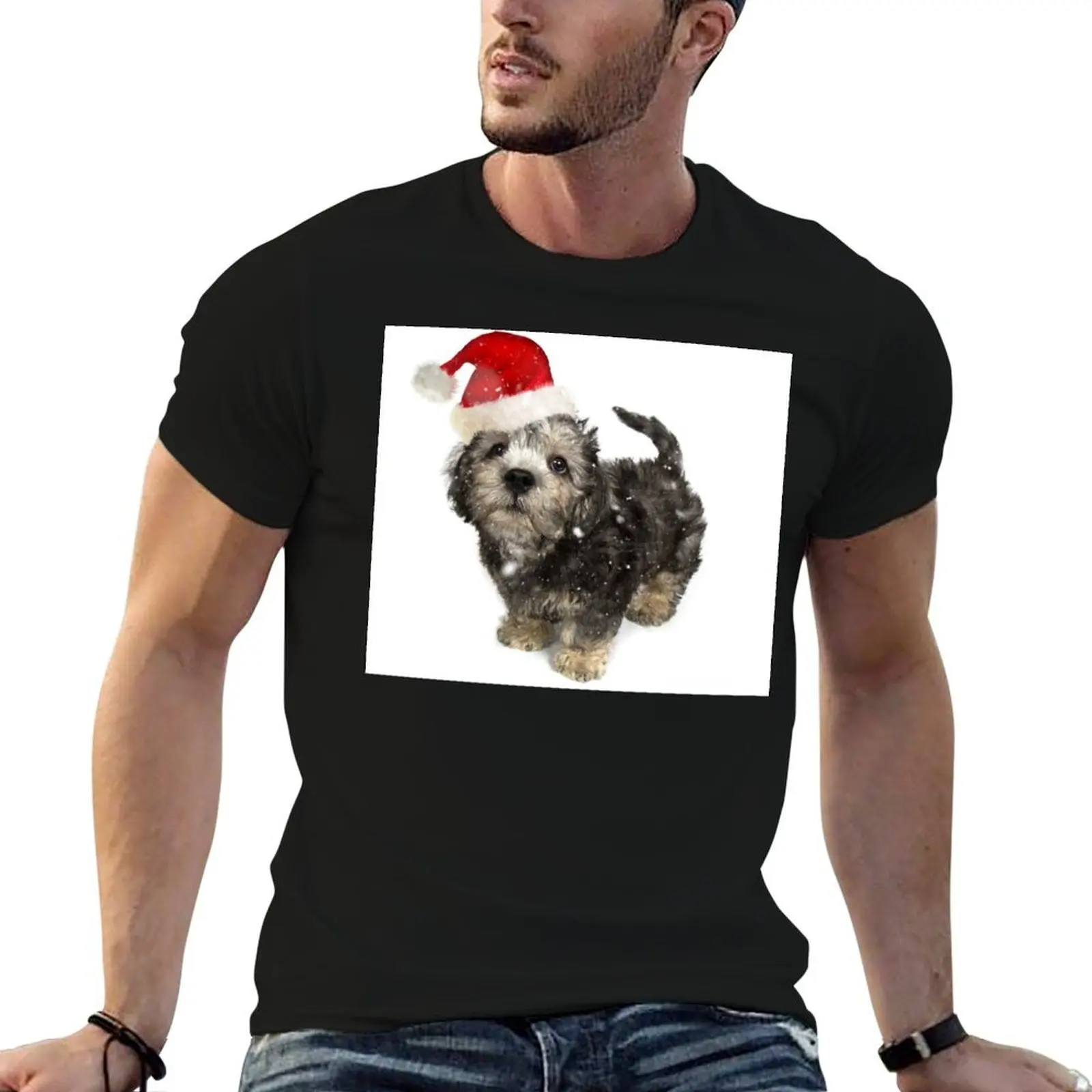 Santa Dandie Dinmont Terrier Puppy T-Shirt plus size clothes oversized mens t shirts casual stylish